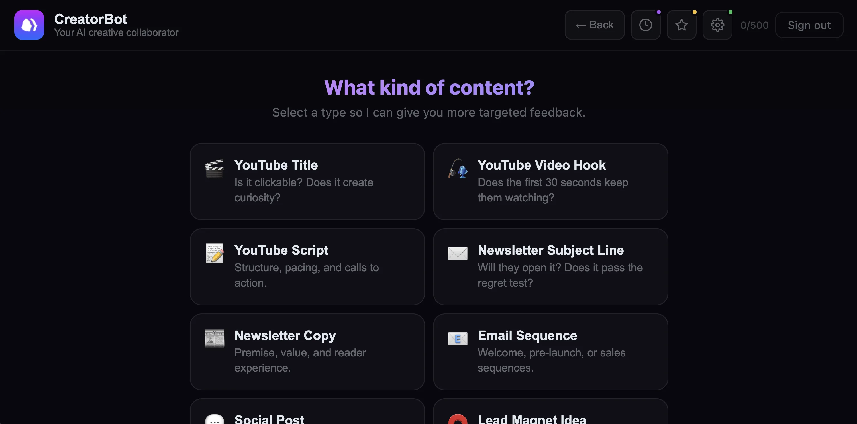 CreatorBot app
